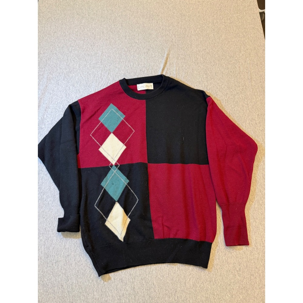 Clark & Gregory Merino Wool Sweater Mens Large Colorblock Argyle Scotland Knit